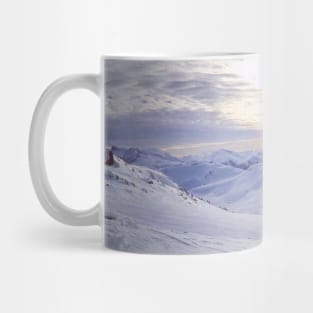 Snowboard in Winter Mountain Scenery Mug